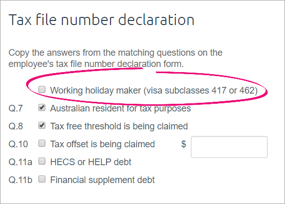 Working holiday maker tax table