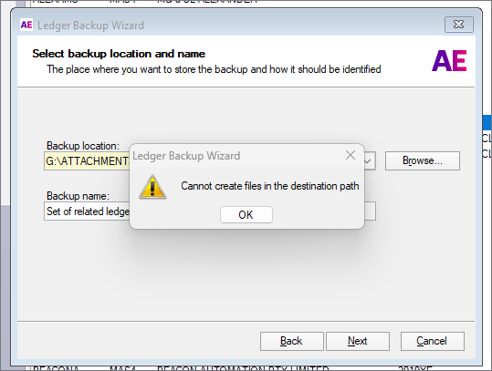 Cannot create files in the destination path | MYOB Community