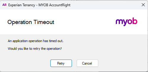 How do I fix an operation timeout error MYOB AccountRight