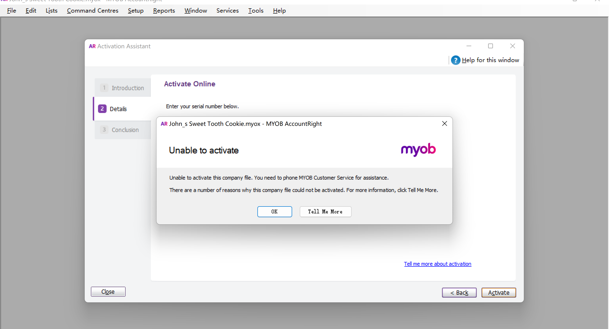 activation issue with serial number | MYOB Community