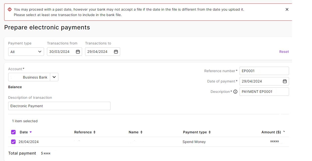 Can't create bank file | MYOB Community