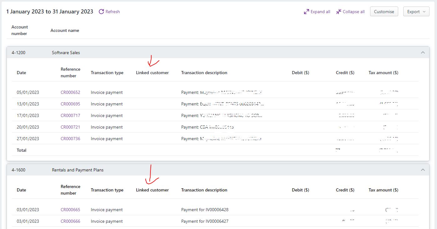 Can't see Linked Customer in a Custom GL Report | MYOB Community