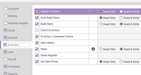 Inventory command centre access | MYOB Community