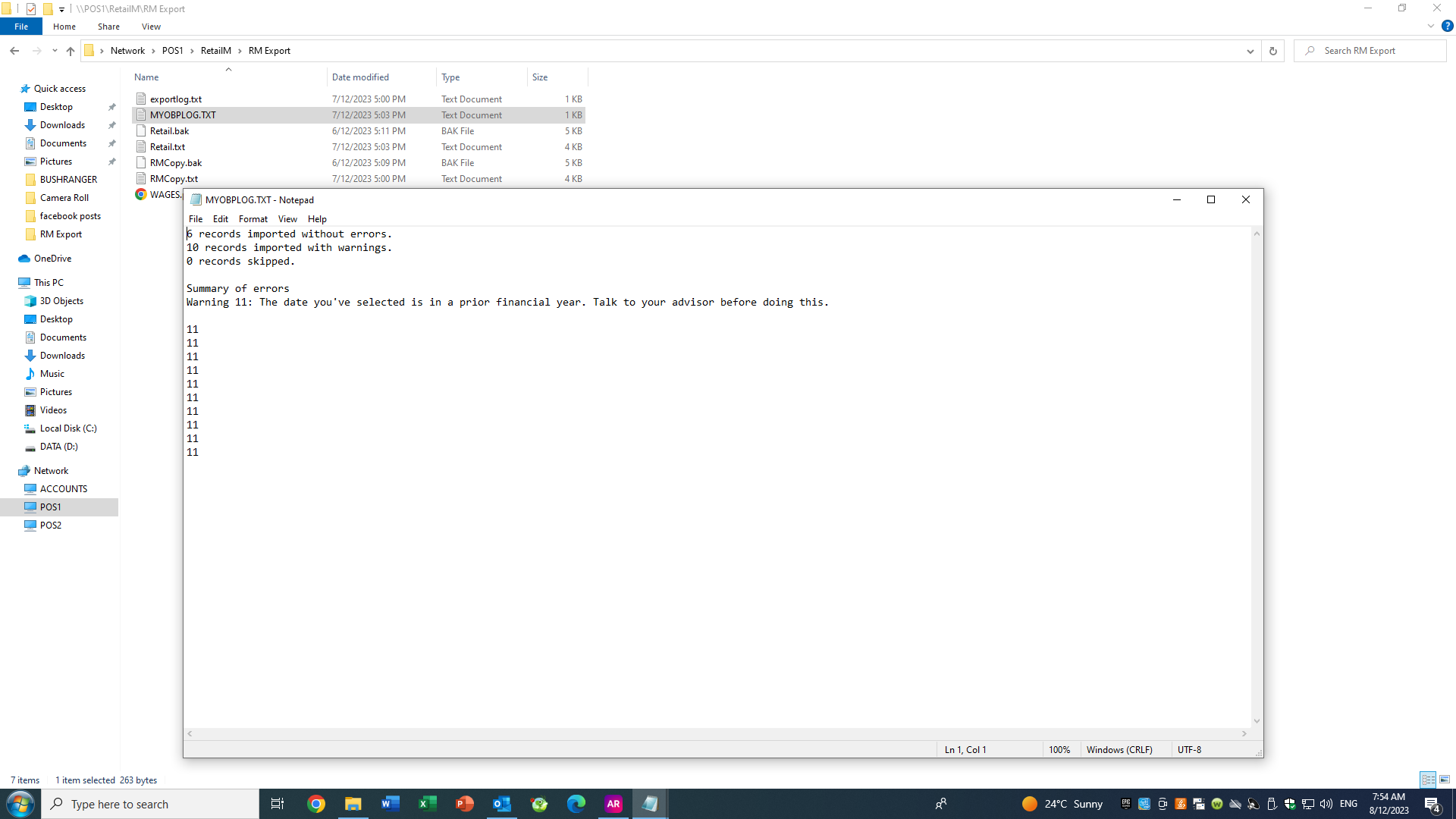 Import error 11 | MYOB Community