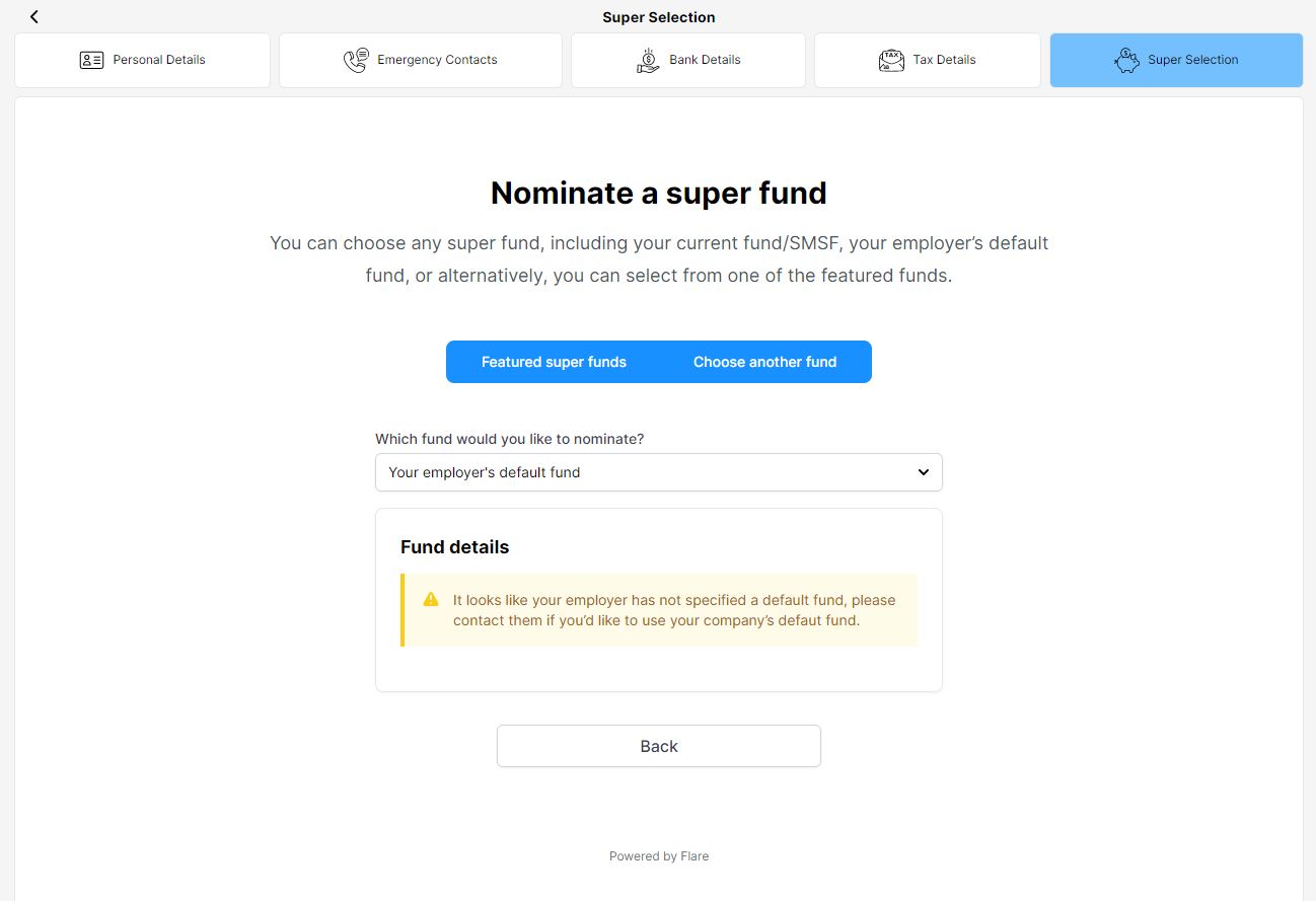 Flare advising No default fund | MYOB Community