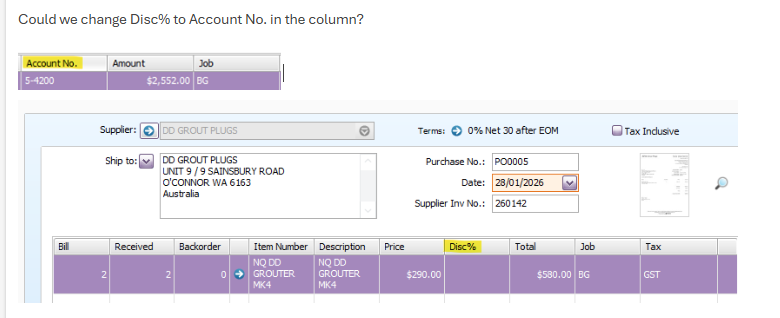 Add Account Field to Purchase Register | MYOB Community