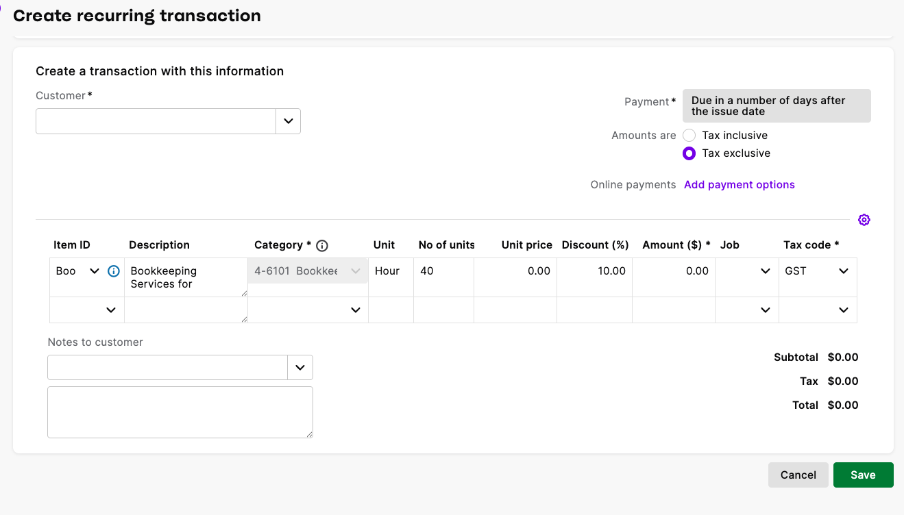 Invoice - Recurring Transaction set up | MYOB Community