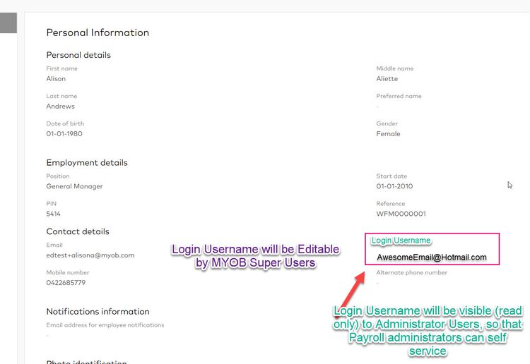 Login Email will be made visible to Administrators, and editable by Super Users.