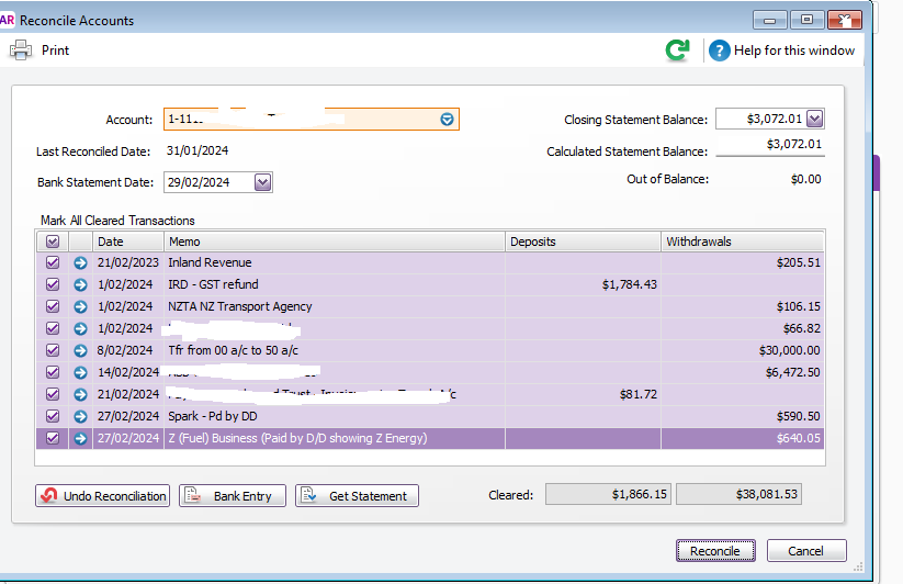 Order of transactions in bank rec | MYOB Community