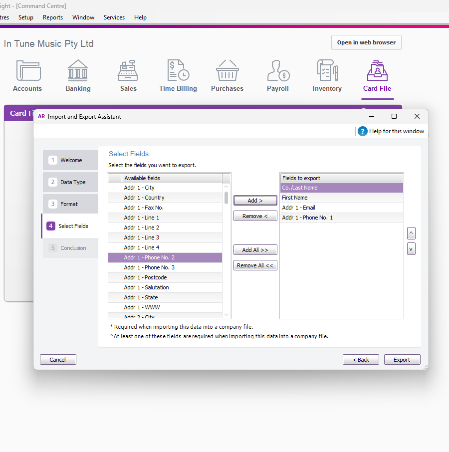 Exporting Customer Card Files MYOB Community