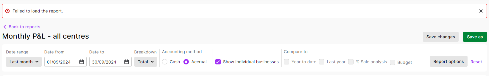 Custom report- fail to load | MYOB Community