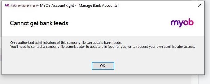 Access to bank feeds denied | MYOB Community