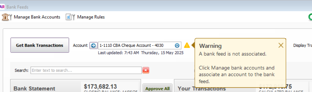 Warning sign in Bank Feeds | MYOB Community