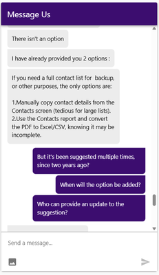 A screenshot of a chat between a MYOB support agent and paying client of MYOB software.