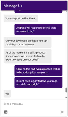 A screenshot of a chat between a MYOB support agent and paying client of MYOB software.