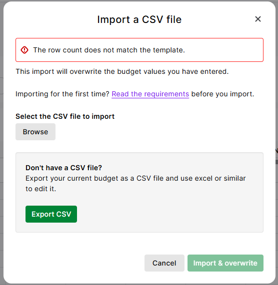 Import CSV budget file error | MYOB Community